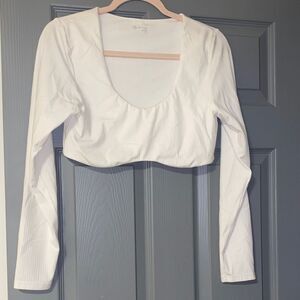 Aerie White Long Sleeve Crop Top Workout Gym Bra Top Large